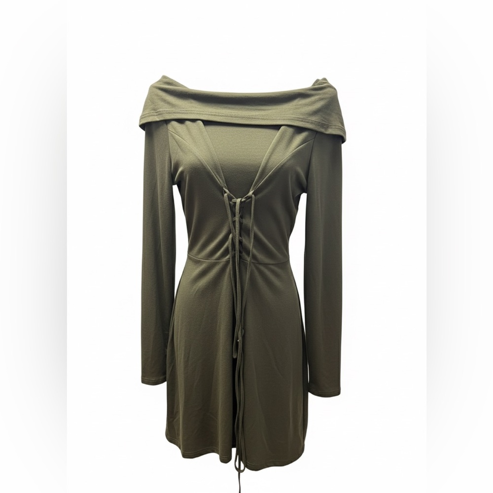 Elegant Olive Green Off-Shoulder Dress